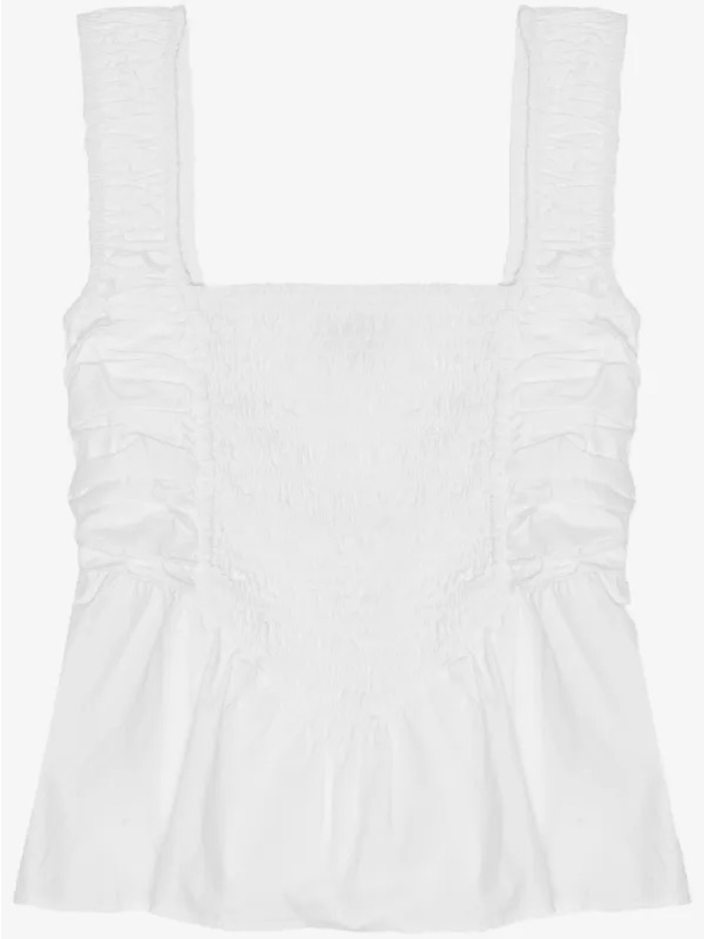 Ganni White Smocked Square-Neck Tank Top